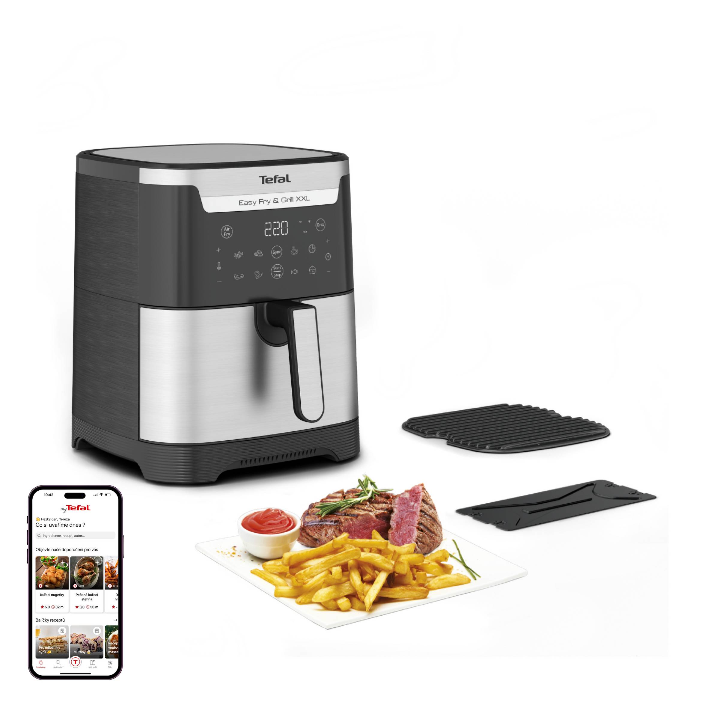 Horkovzdušní fritéza Tefal Easy Fry & Grill 2v1 EY801D15 Černá/Nerezová