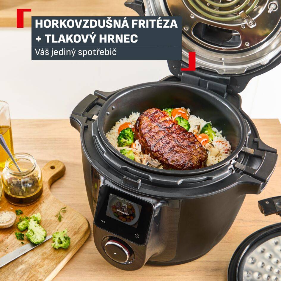 Multifunkční tlakový hrnec a horkovzdušná fritéza Tefal Cook4Me Infinity CY982HF2, tmavě šedá