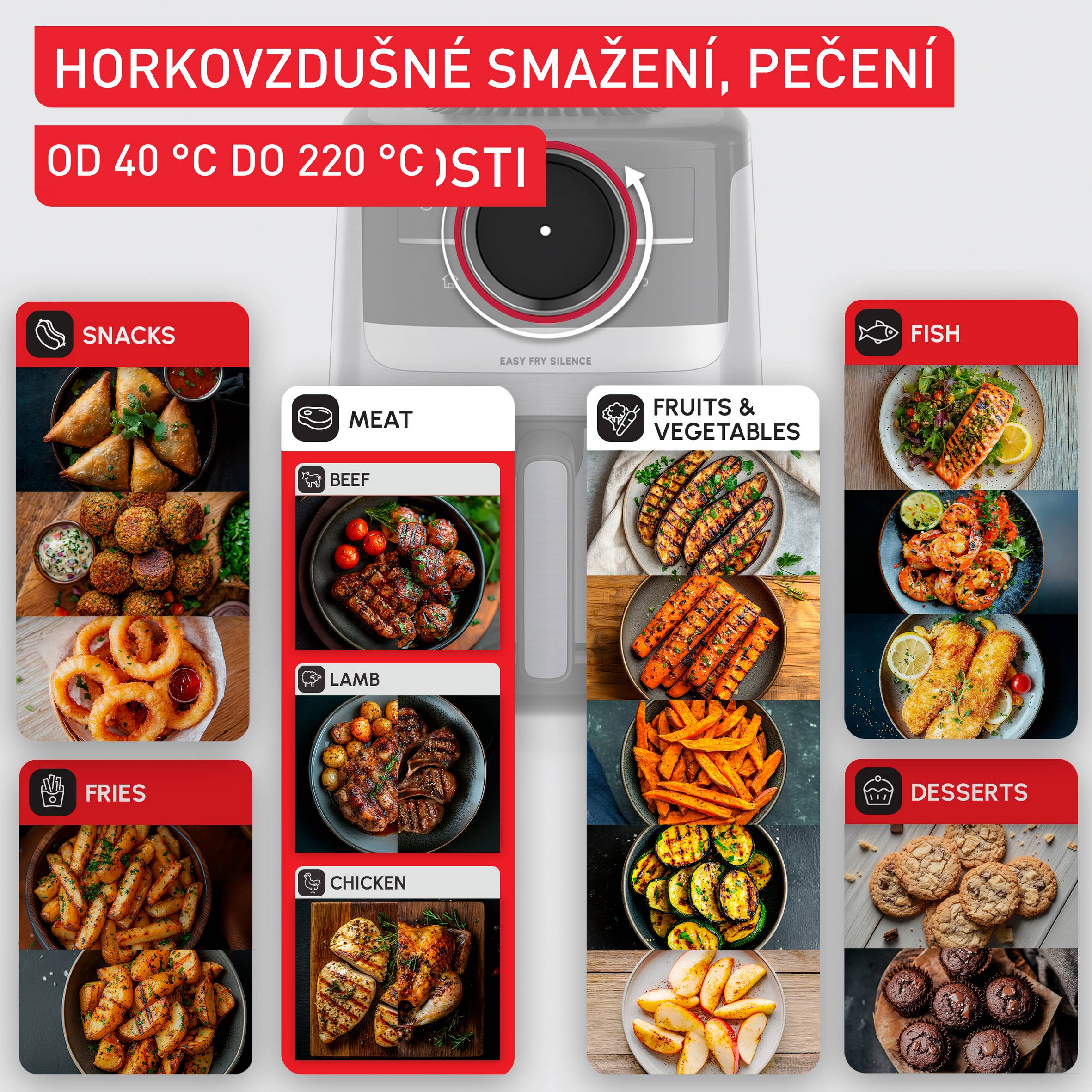 Tichá horkovzdušná fritéza Tefal Easy Fry Silence Smart 5 l EY5728E1, černá