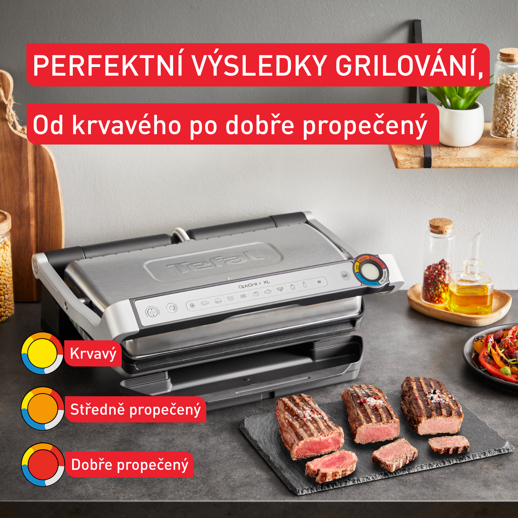 Tefal OptiGrill+ XL, inteligentní elektrický kontaktní gril pro dokonalé výsledky, nevyžaduje kontrolu, 9 automatických programů
