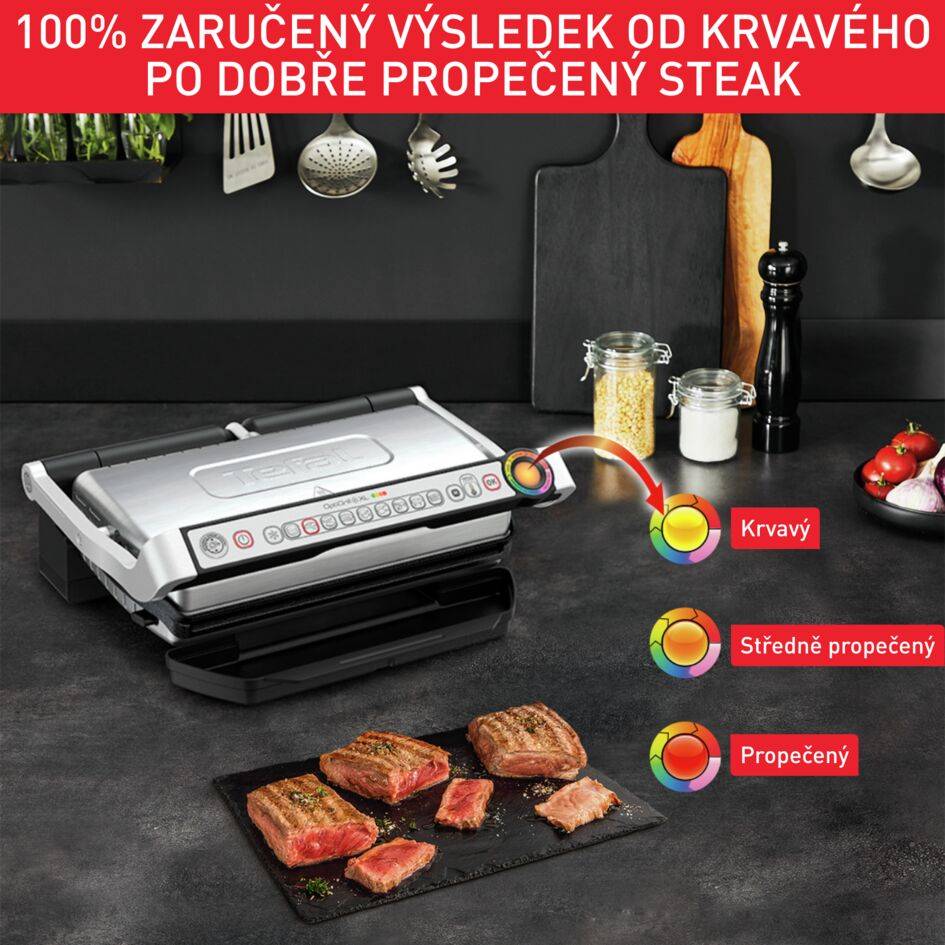 Elektrický stolní gril Tefal OptiGrill+ XL Snacking & Baking se zapékací mísou GC724D12 Stříbrný/Černý