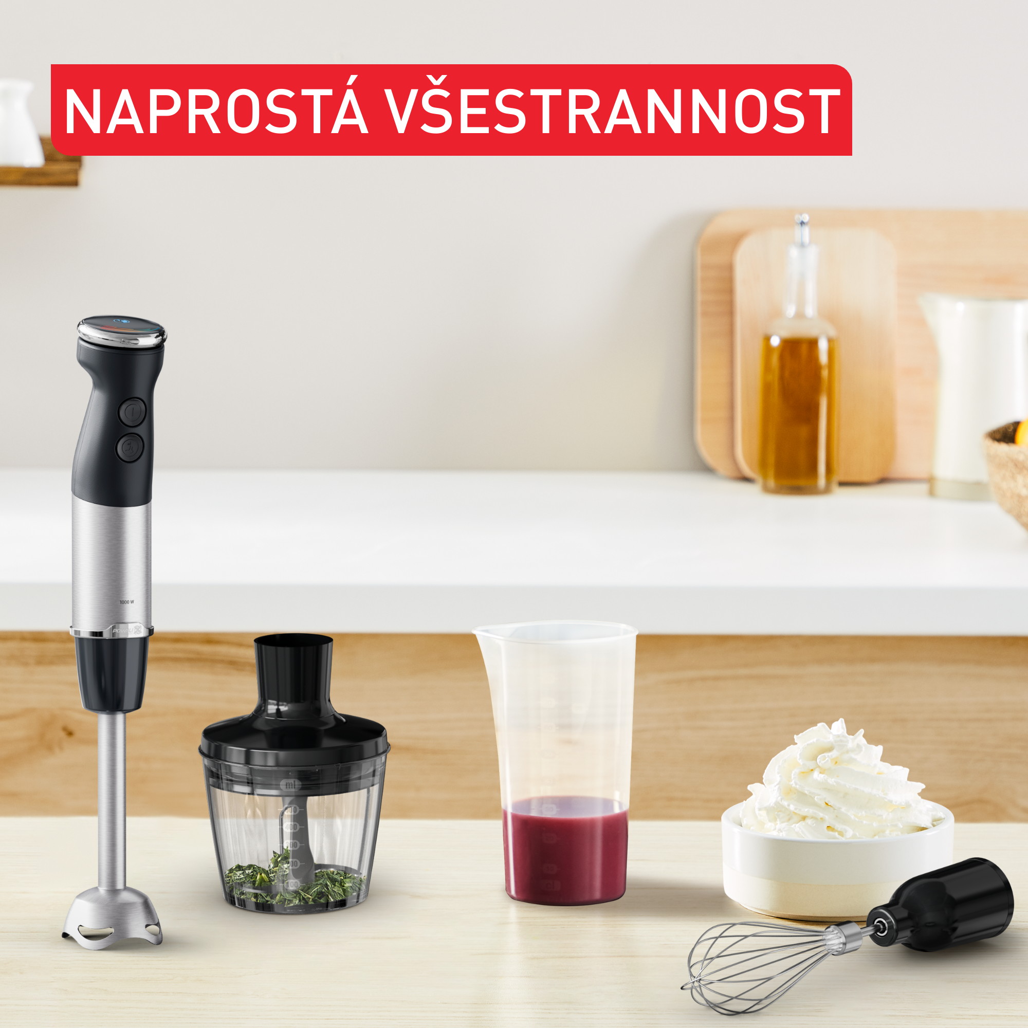 Tyčový mixér Tefal Quickchef+ 3v1 HB673830 černý