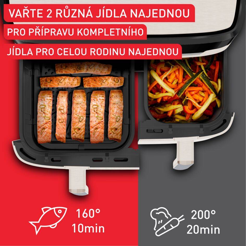 Duální horkovzdušná fritéza Tefal Dual Easy Fry XXL, 11 L, EY942AE0
