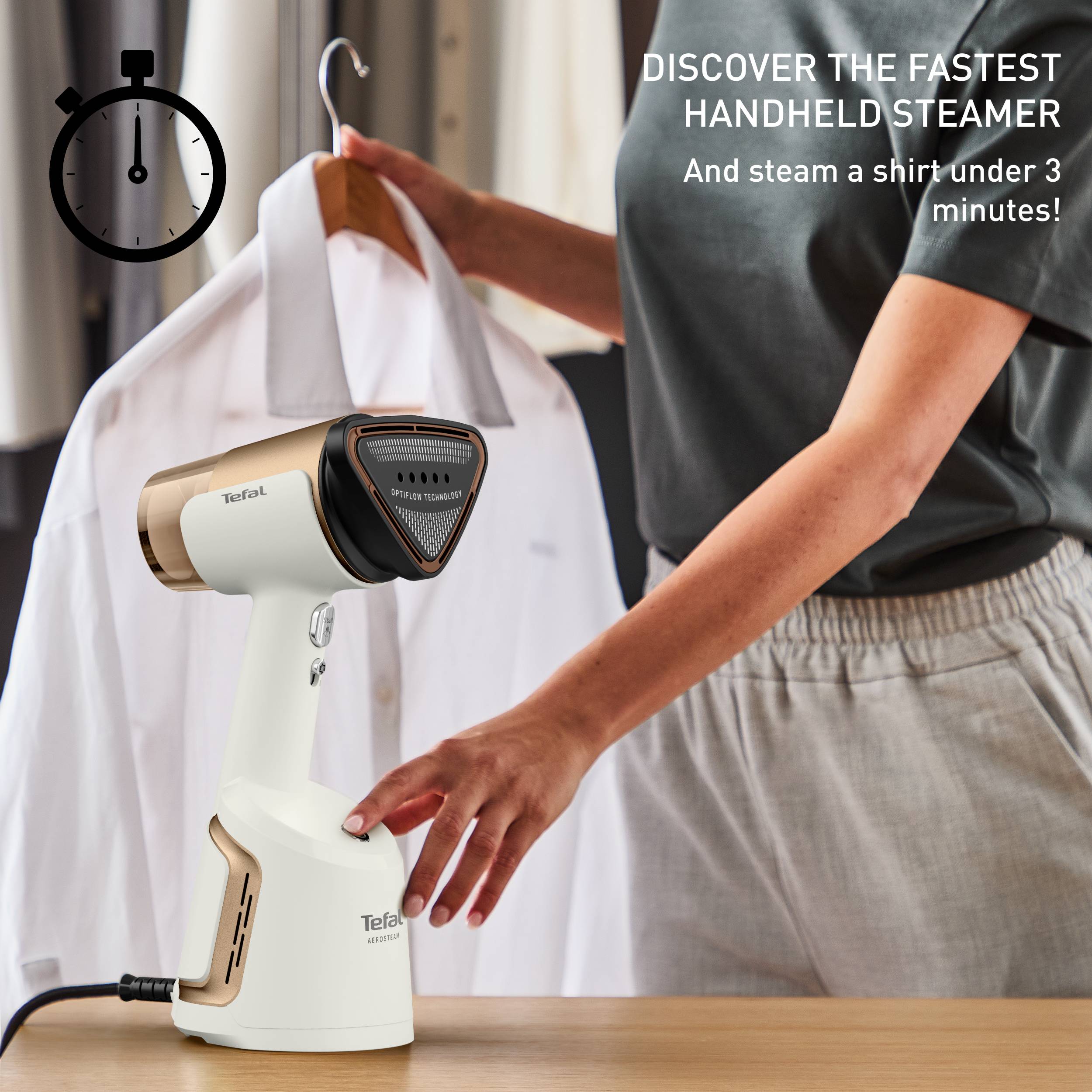 Nasávací ruční napařovač a žehlička 2v1 Tefal AeroSteam DT9820F0 Bílý/zlatý