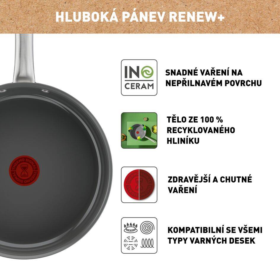 Hluboká pánev Tefal Renew+ 24&nbsp;cm C4243253 keramika