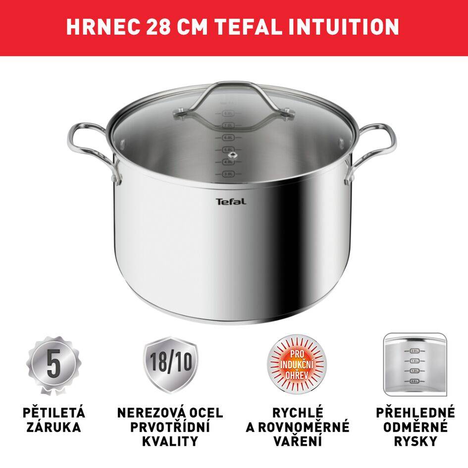 Vysoký hrnec na těstoviny s poklicí Tefal Intuition B8646174 22 cm