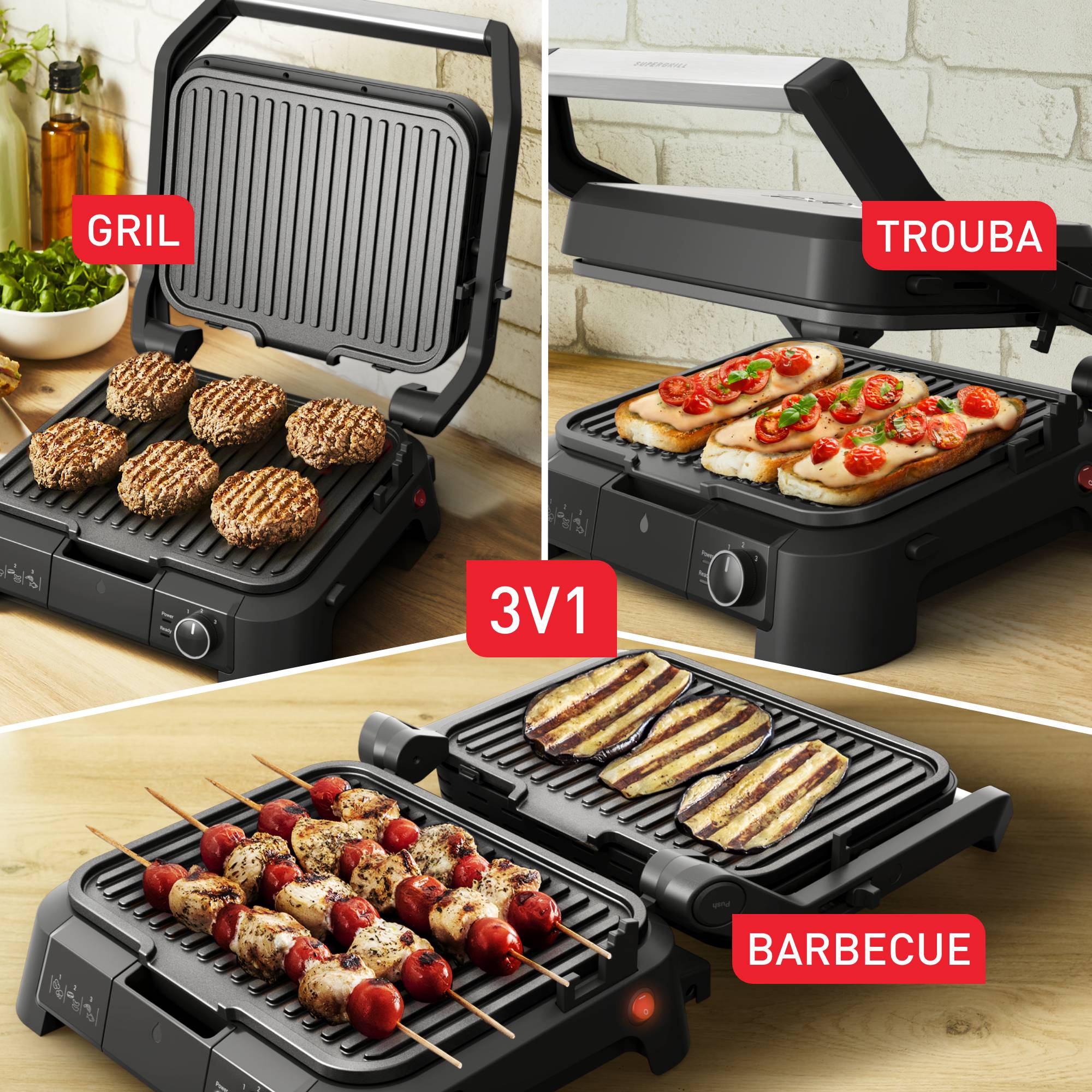 Elektrický gril Tefal SuperGrill 3v1 GC510DE0 Nerez