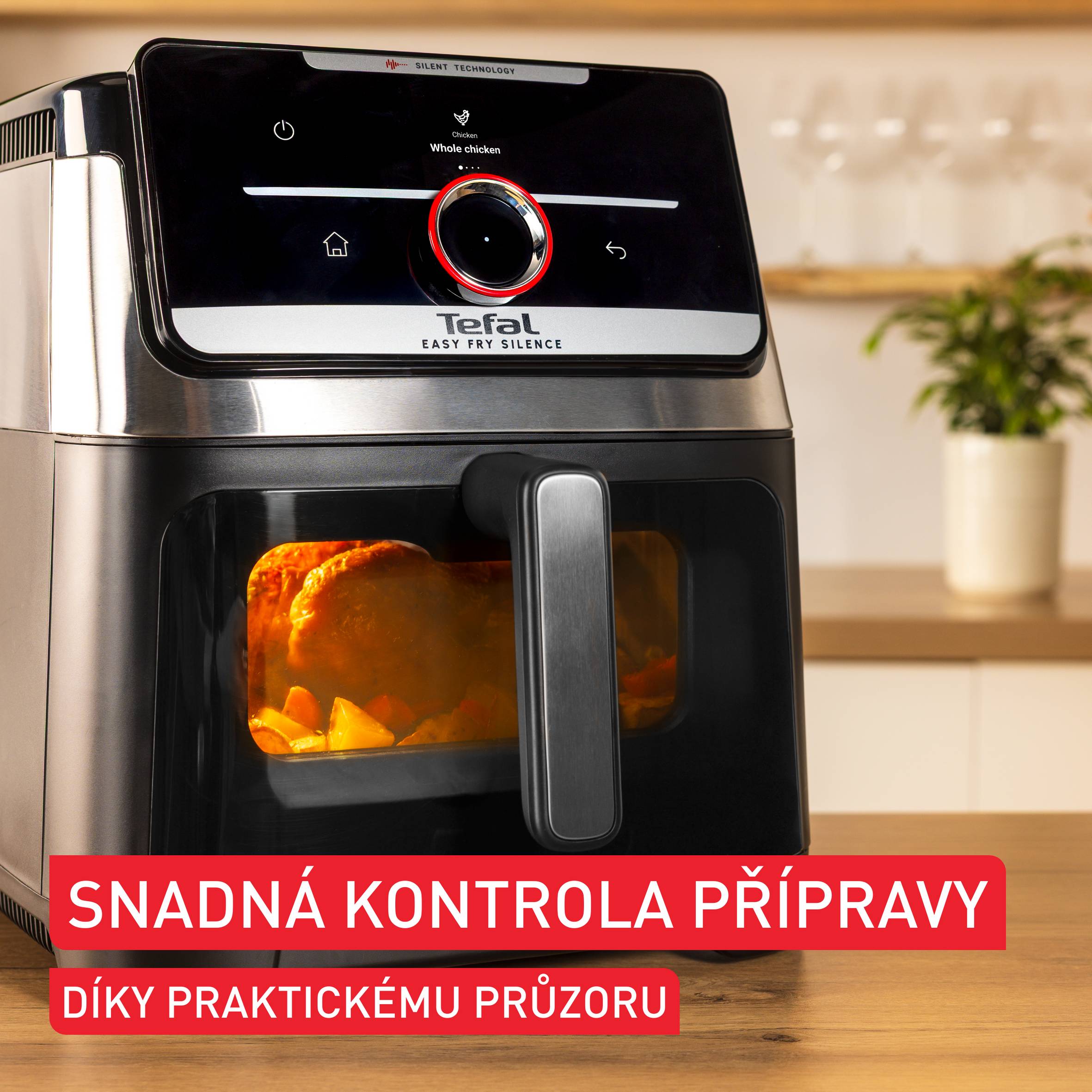 Tichá horkovzdušná fritéza Tefal Easy Fry Silence 7L, EY876E0, nerez