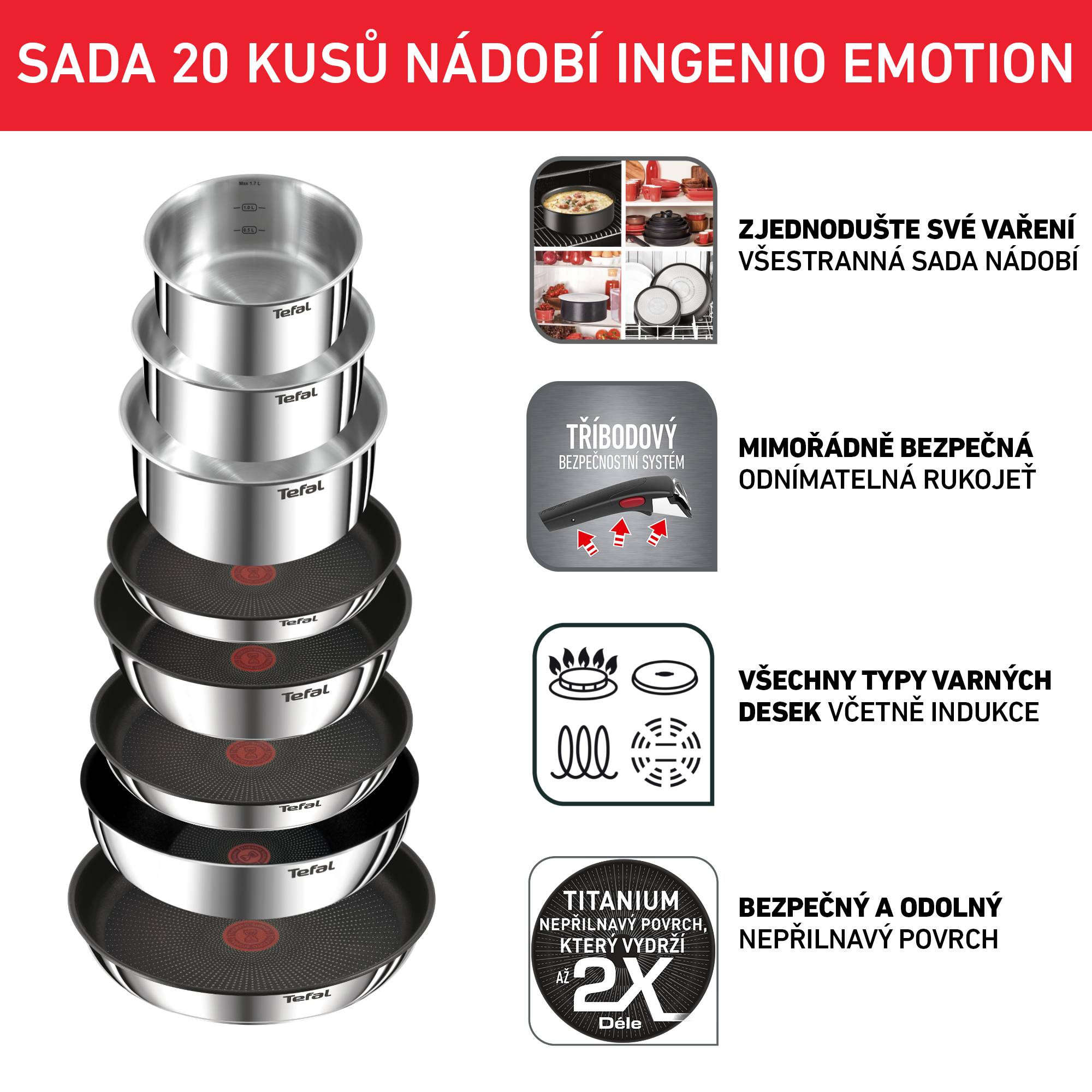Sada nádobí Tefal Ingenio Emotion L897SK04 20 ks indukce