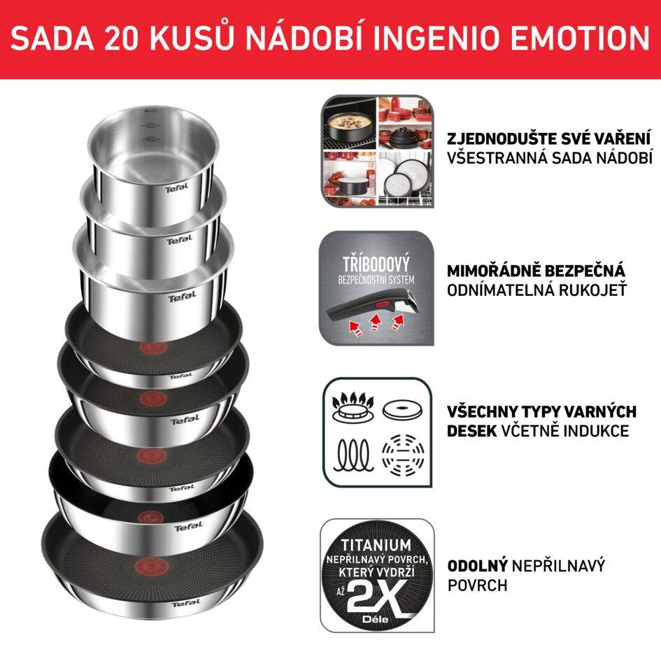 Sada nádobí Tefal Ingenio Emotion L897SK04 20 ks indukce