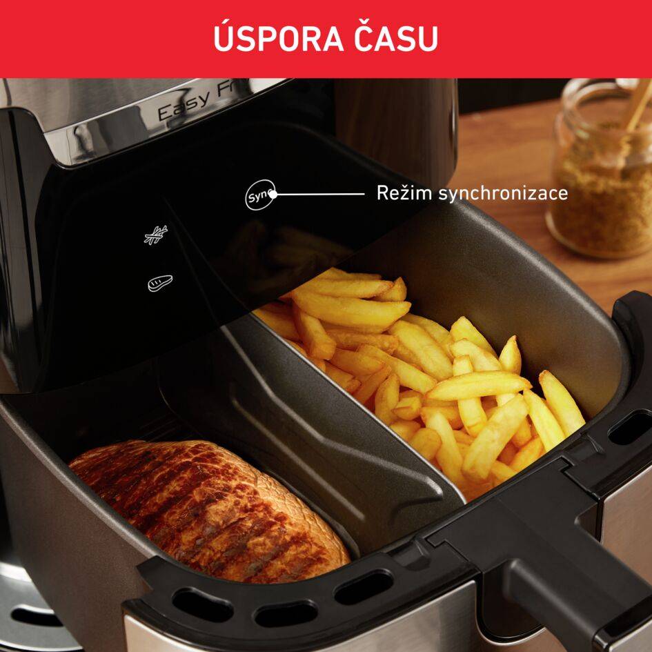 Velká horkovzdušná fritéza bez oleje Tefal Easy Fry & Grill XXL 2v1 EY801D15 Nerezová/Černá