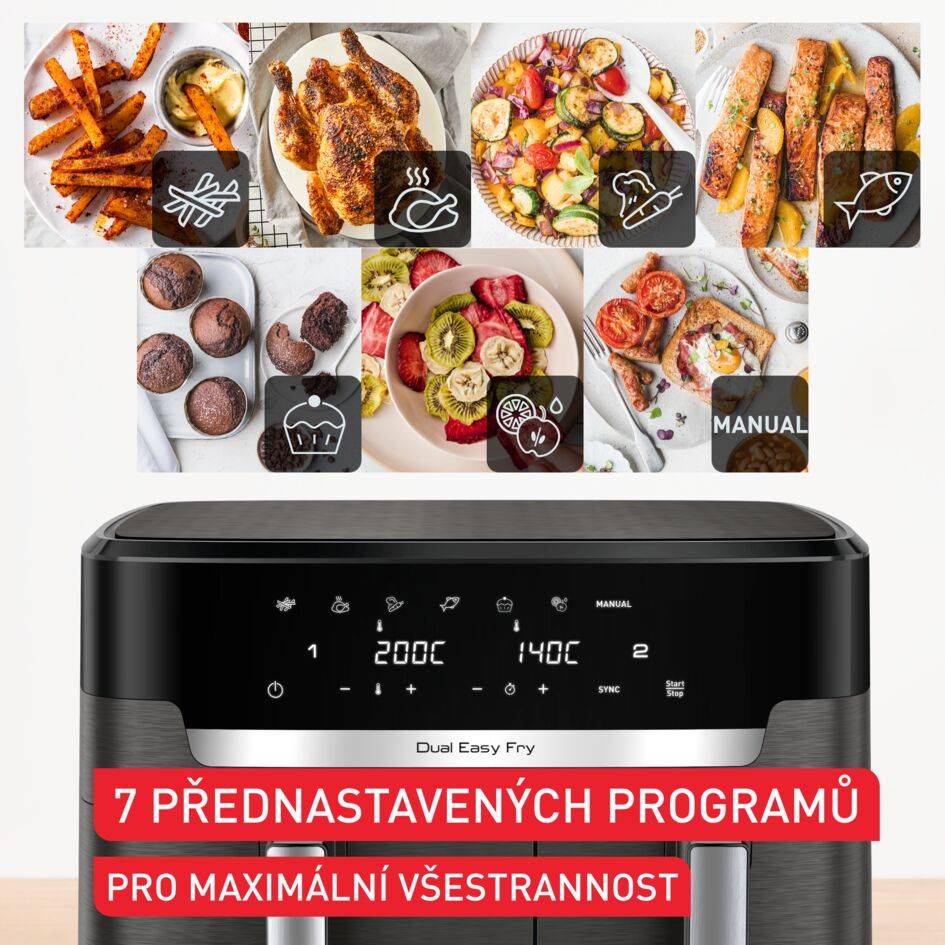 EY942HE0 Easy Fry Dual XXL horkovzdušná fritéza Tefal 11 l