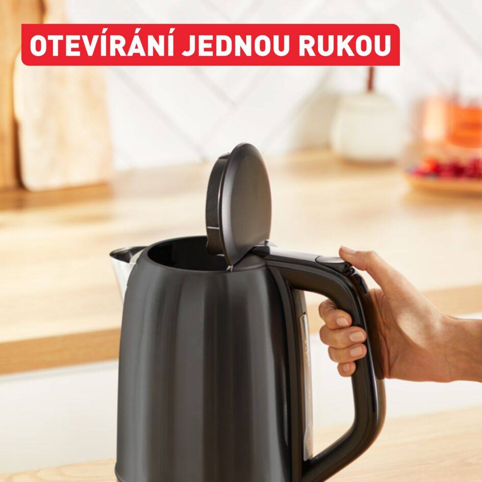 Subito, rychlovarná konvice, ukazatel množství vody na jeden šálek, otevírání jednou rukou