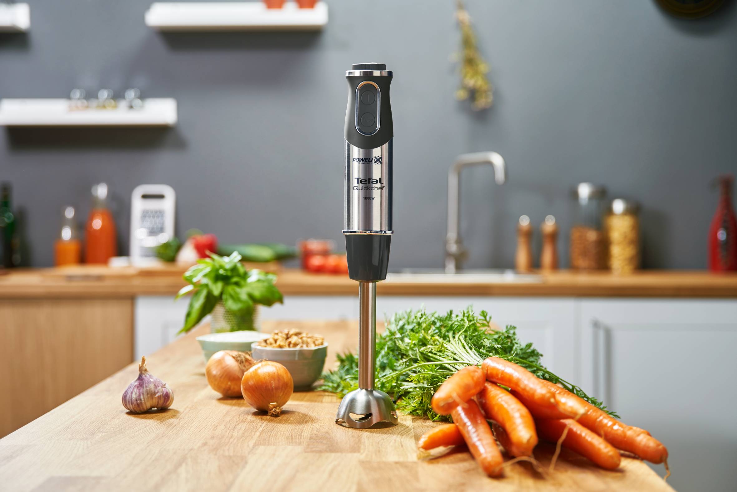 Tyčový mixér Tefal Quickchef 2v1 HB659838 Nerezový/Černý