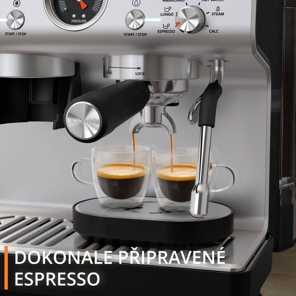 Pákový kávovar s mlýnkem KRUPS Precision XP801T10 Černá/Nerez