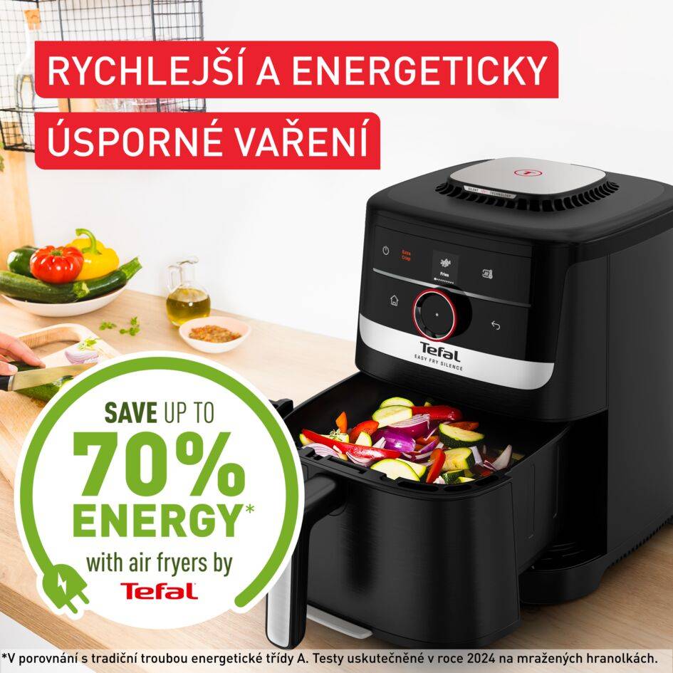 Tichá horkovzdušná fritéza Tefal Easy Fry Silence Smart 5 l EY5728E1 Černá