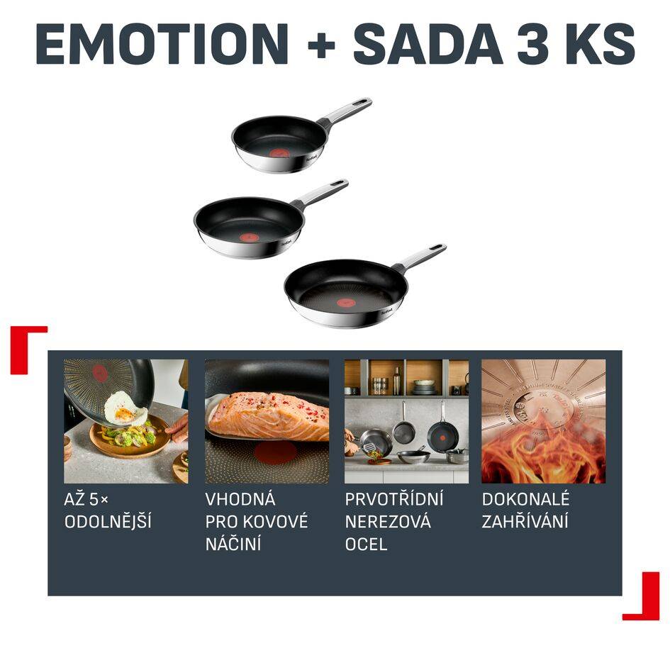 Sada pánví Tefal Emotion + 3 ks E327S355 20, 24, 28 cm
