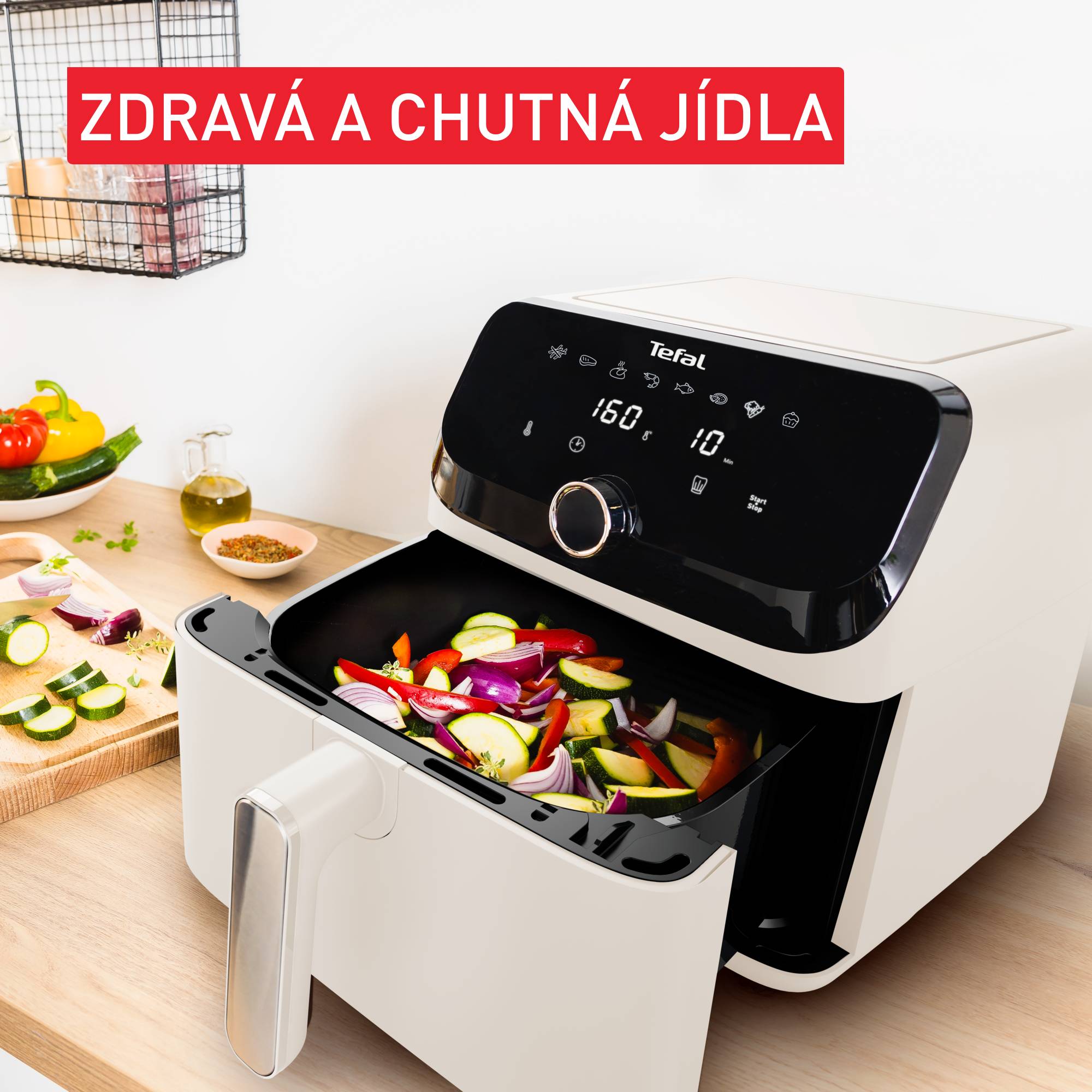 Horkovzdušná fritéza Tedal Easy Fry Mega, 7,5 l, EY855AE0, krémová