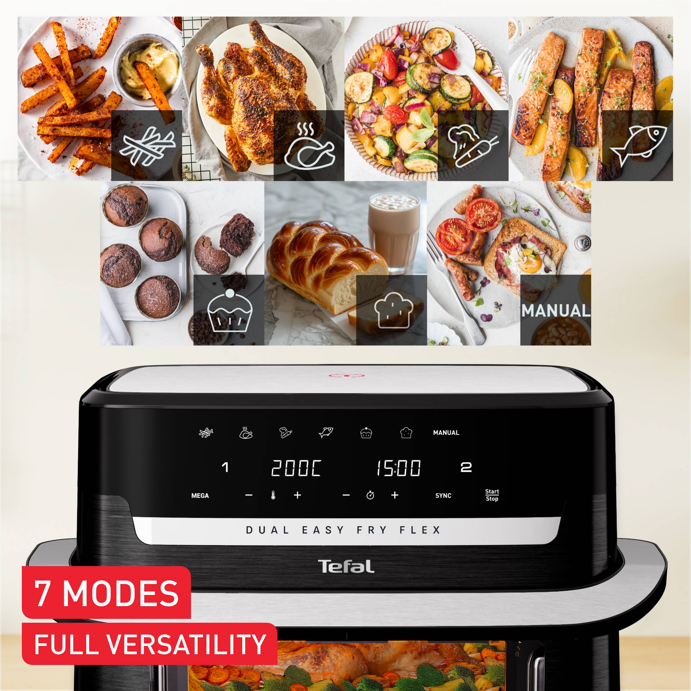 Horkovzdušná fritéza Tefal Dual Easy Fry Flex EY922DE0 Černá