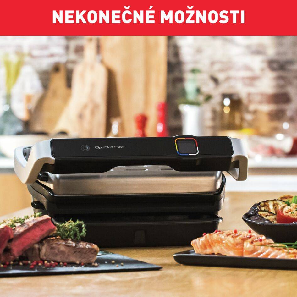 Elektrický domácí gril Tefal OptiGrill Elite GC750D30 Stříbrný/Černý