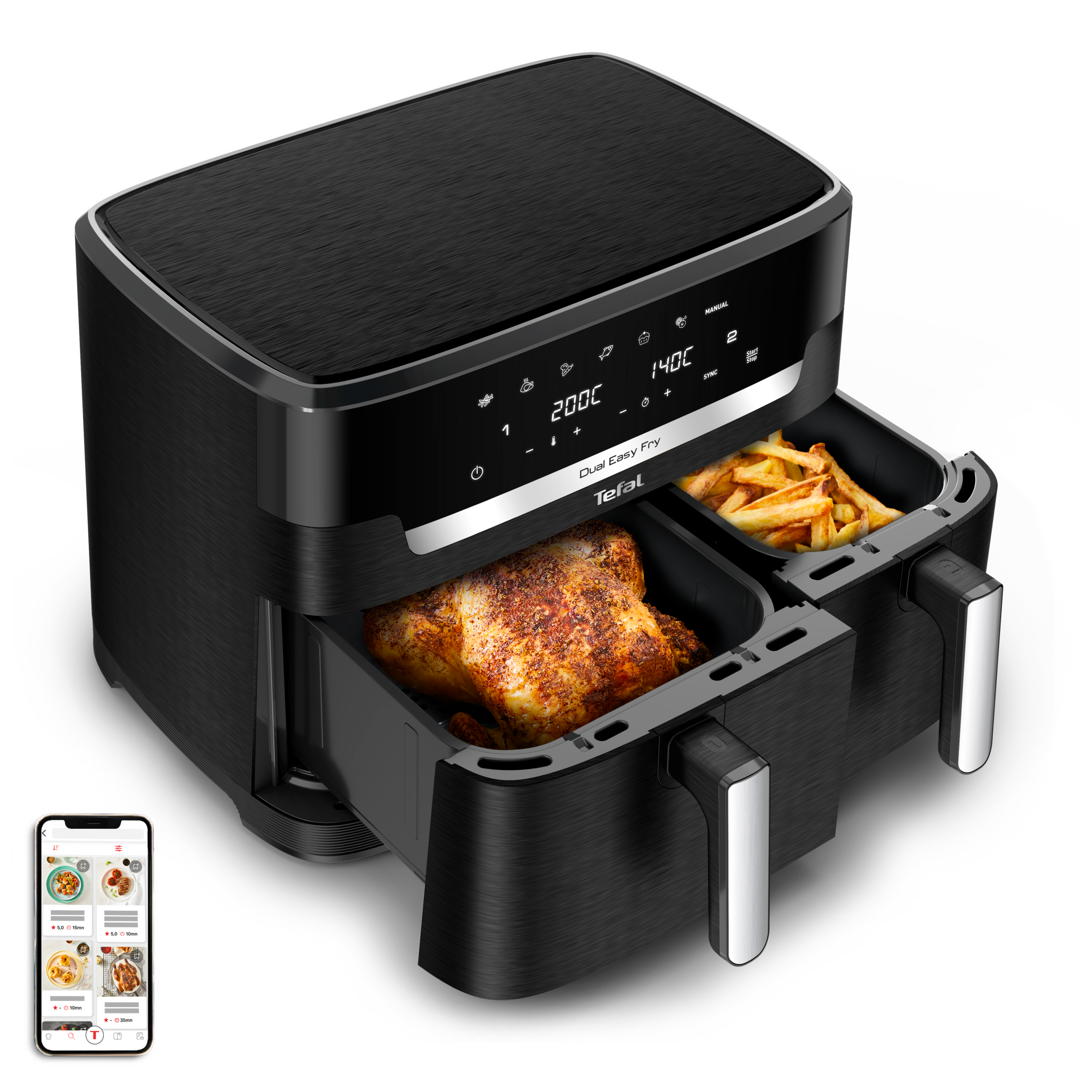 Největší duální horkovzdušná fritéza Tefal 11 litrů EY9428E0 Easy Fry Dual XXL