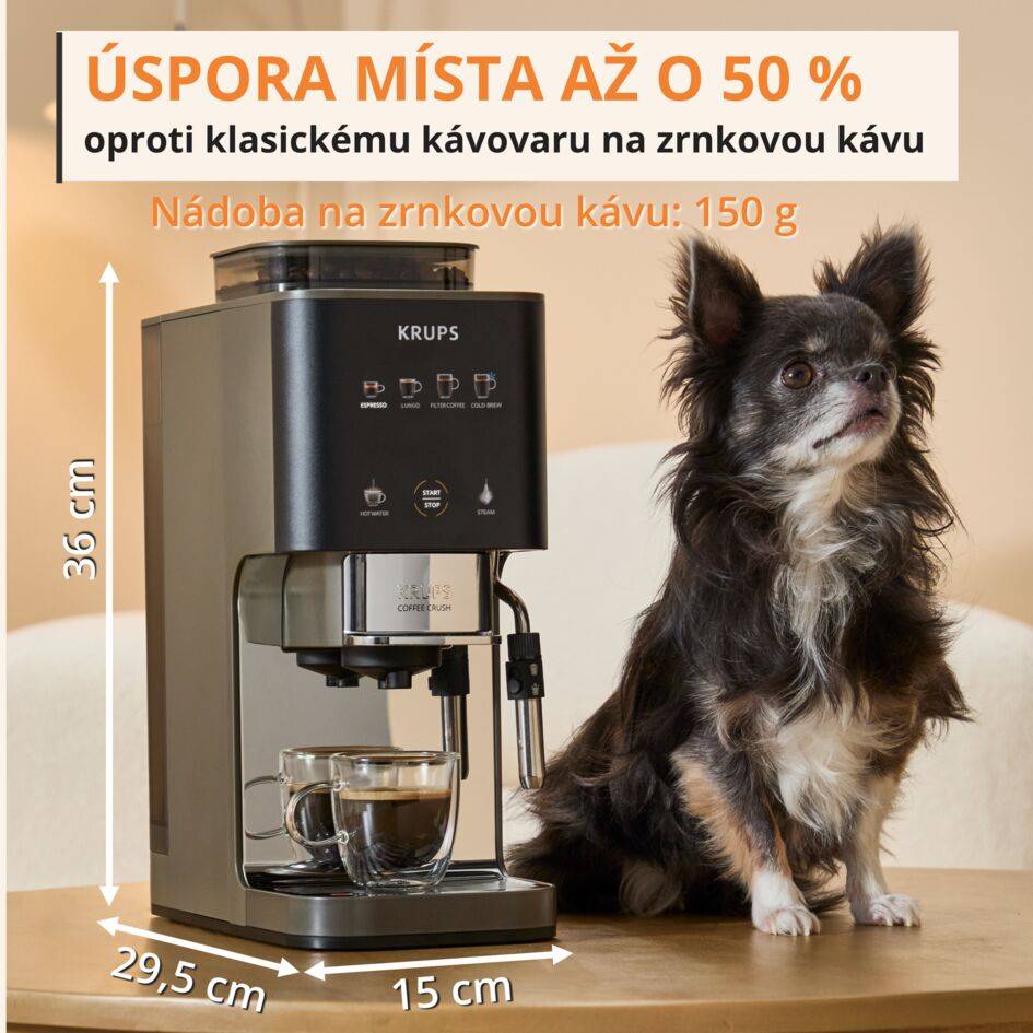 Automatický kávovar KRUPS Coffee Crush Experience SA403BE0 tmavě šedá
