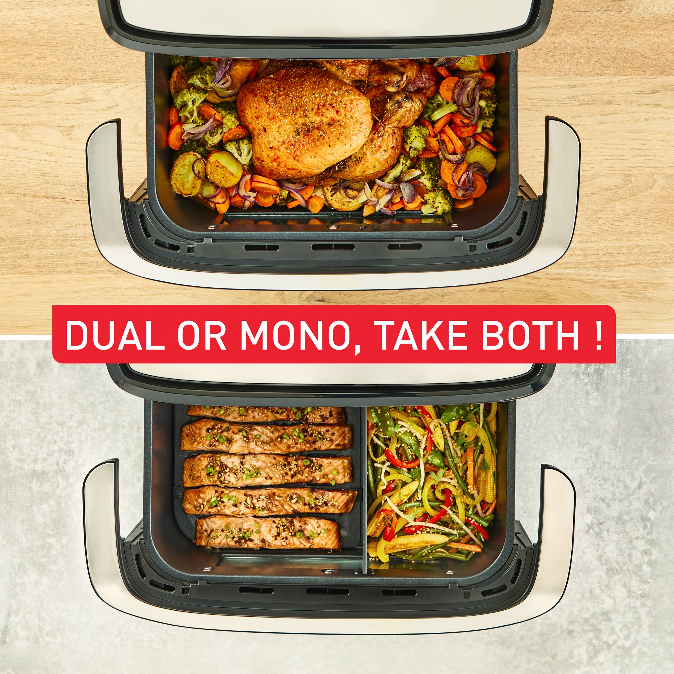 Horkovzdušná fritéza Tefal Dual Easy Fry Flex EY922DE0 Černá