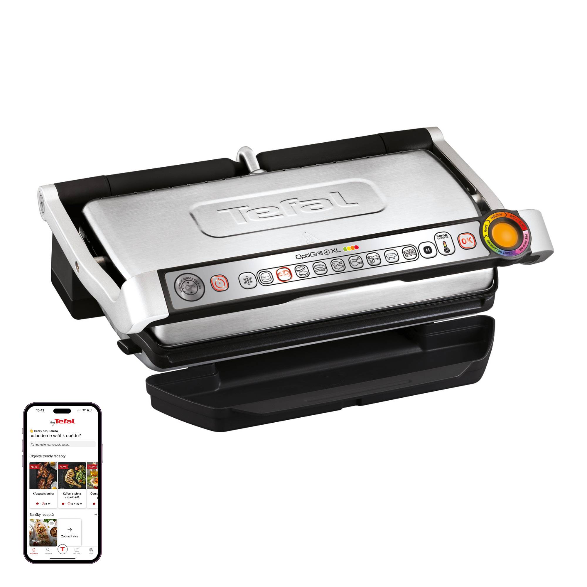 Elektrický gril Tefal OptiGrill+ XL GC722D34 Stříbrný/Černý