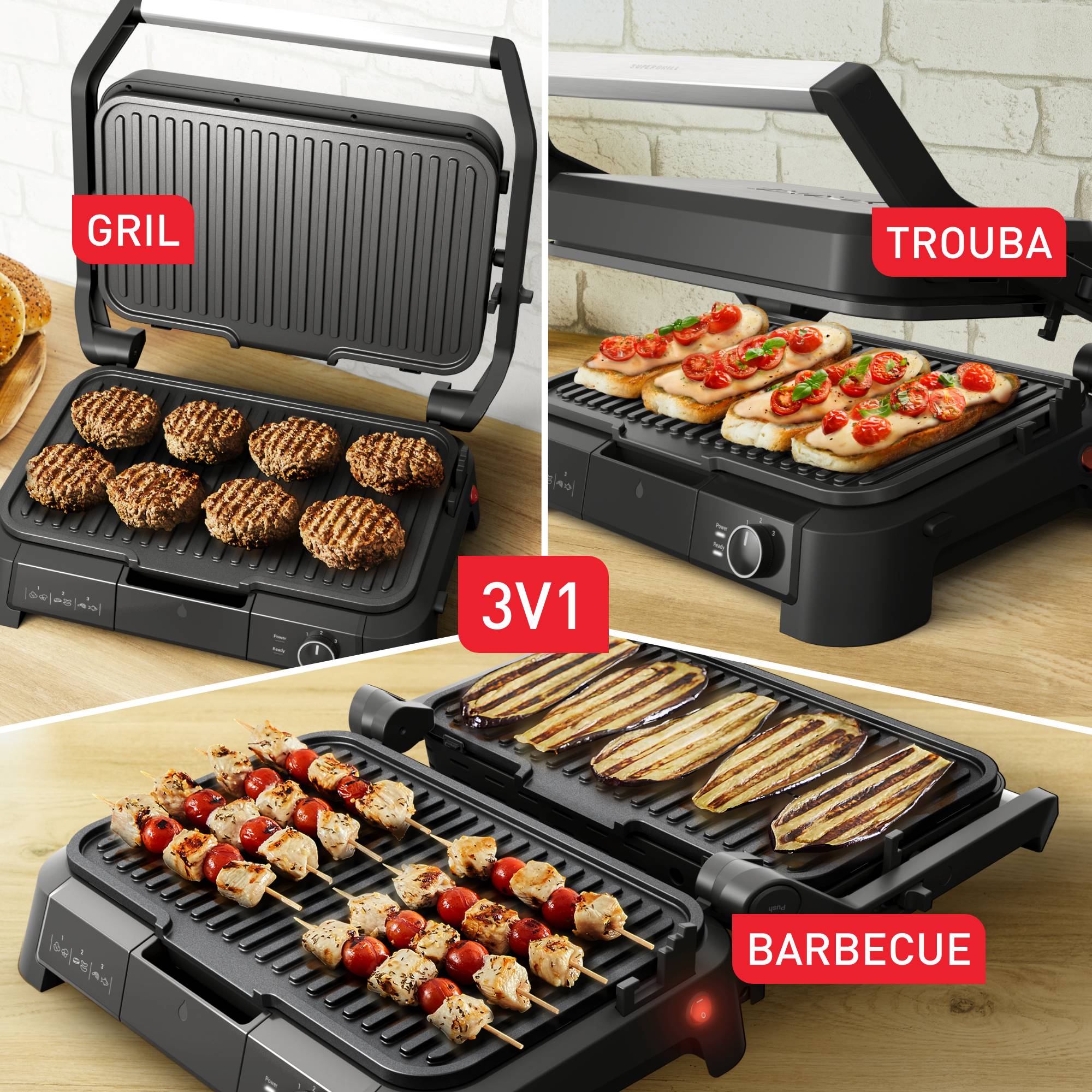Kontaktní gril Tefal SuperGrill 3v1 XL GC520DE0 Nerez