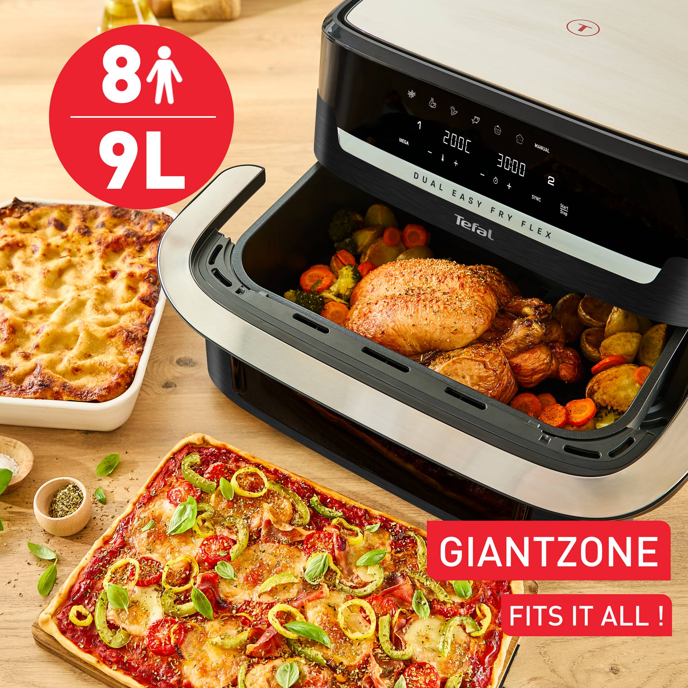 Horkovzdušná fritéza Tefal Dual Easy Fry Flex EY922DE0 Černá