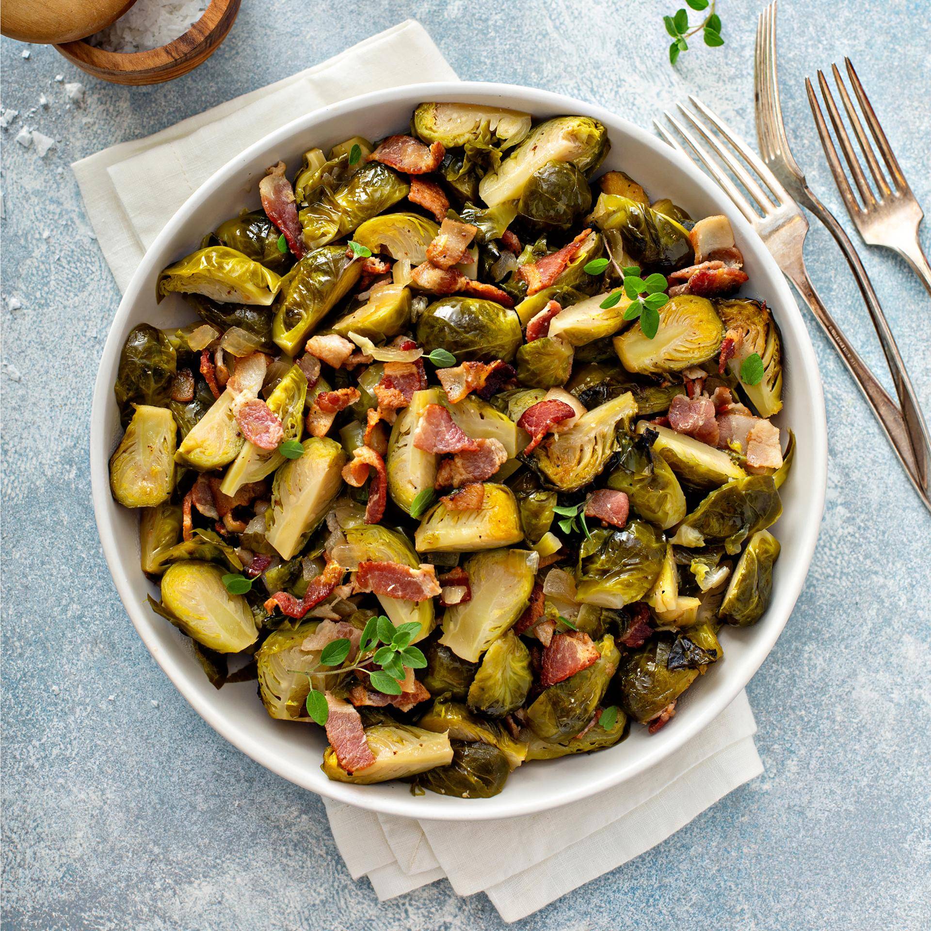 Pečená růžičková kapusta se slaninou a hořčicí - recept Dual EasyFry&Grill | Tefal
