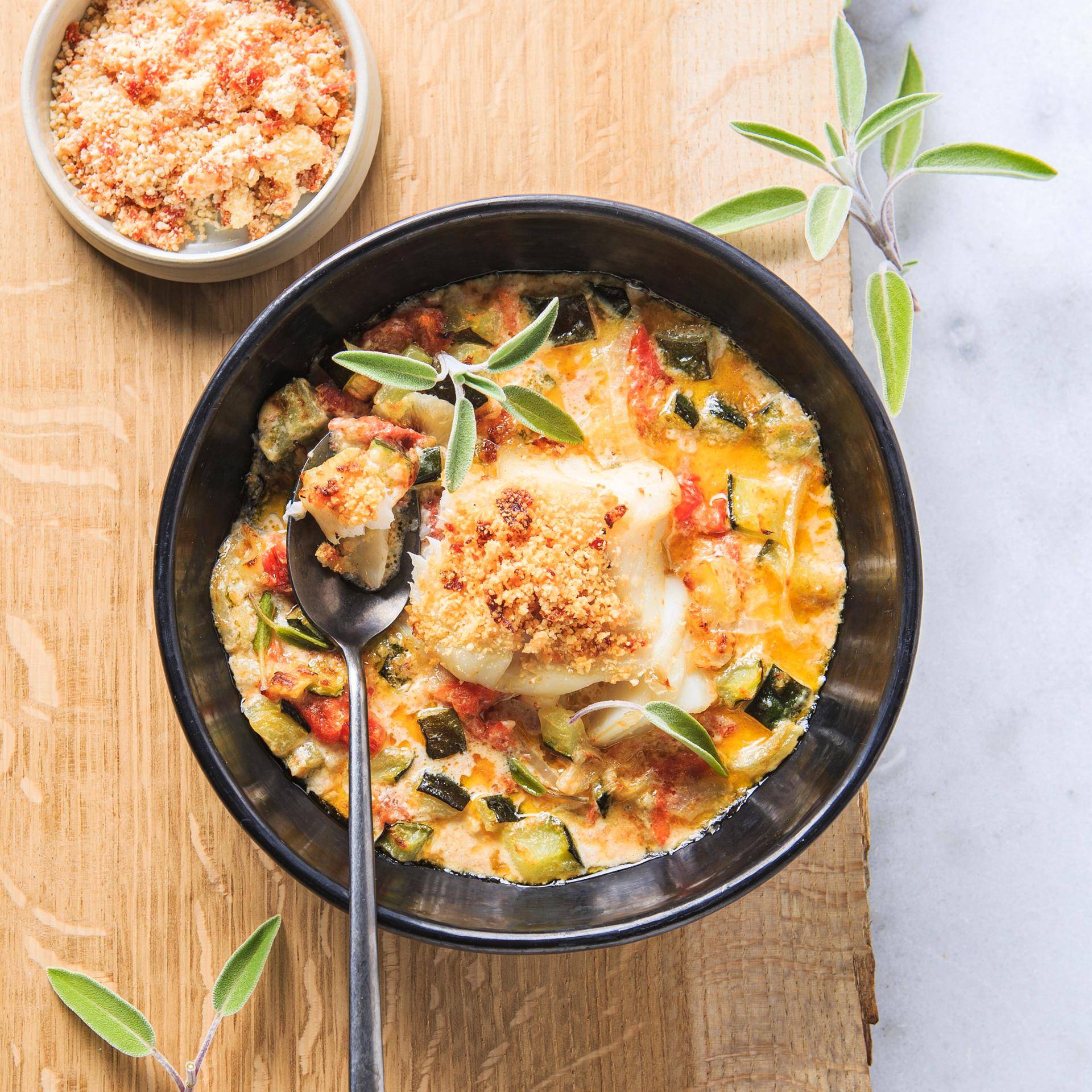 Treska s chorizem a drobenkou - recept Cookeo | Tefal