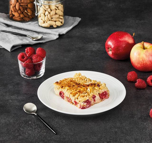 Drobenkový koláč s jablky a malinami - recept OptiGrill + | Tefal