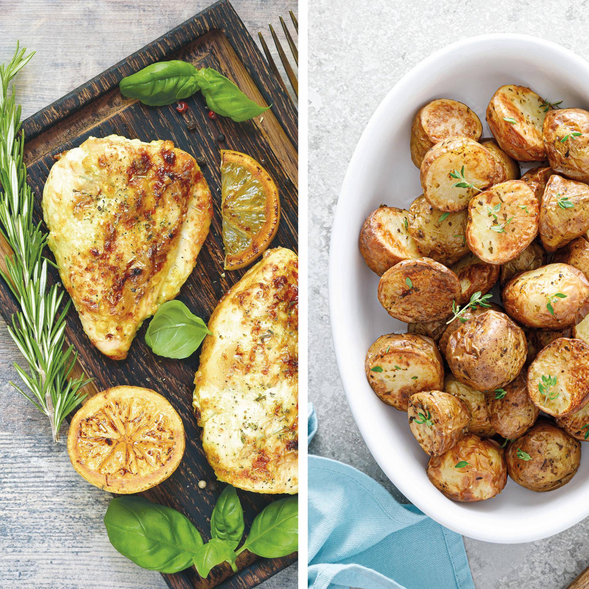 Grilované kuře na řecký způsob s citrónovými bramborami - recept Easy Fry XL Surface | Tefal