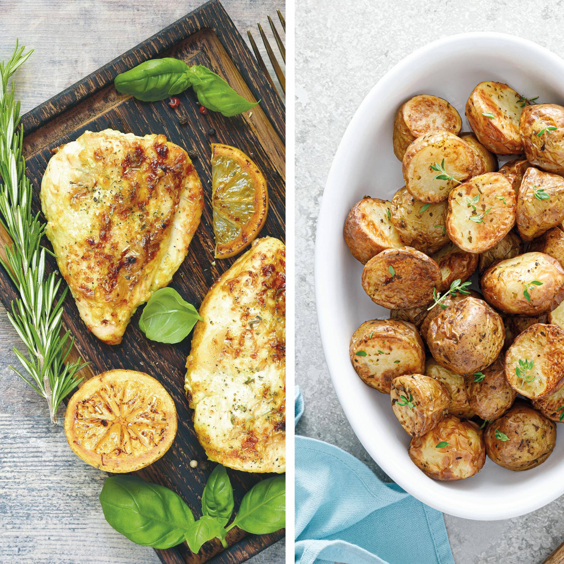 Řecké grilované kuře a citrónové brambory - recept Dual EasyFry&Grill | Tefal