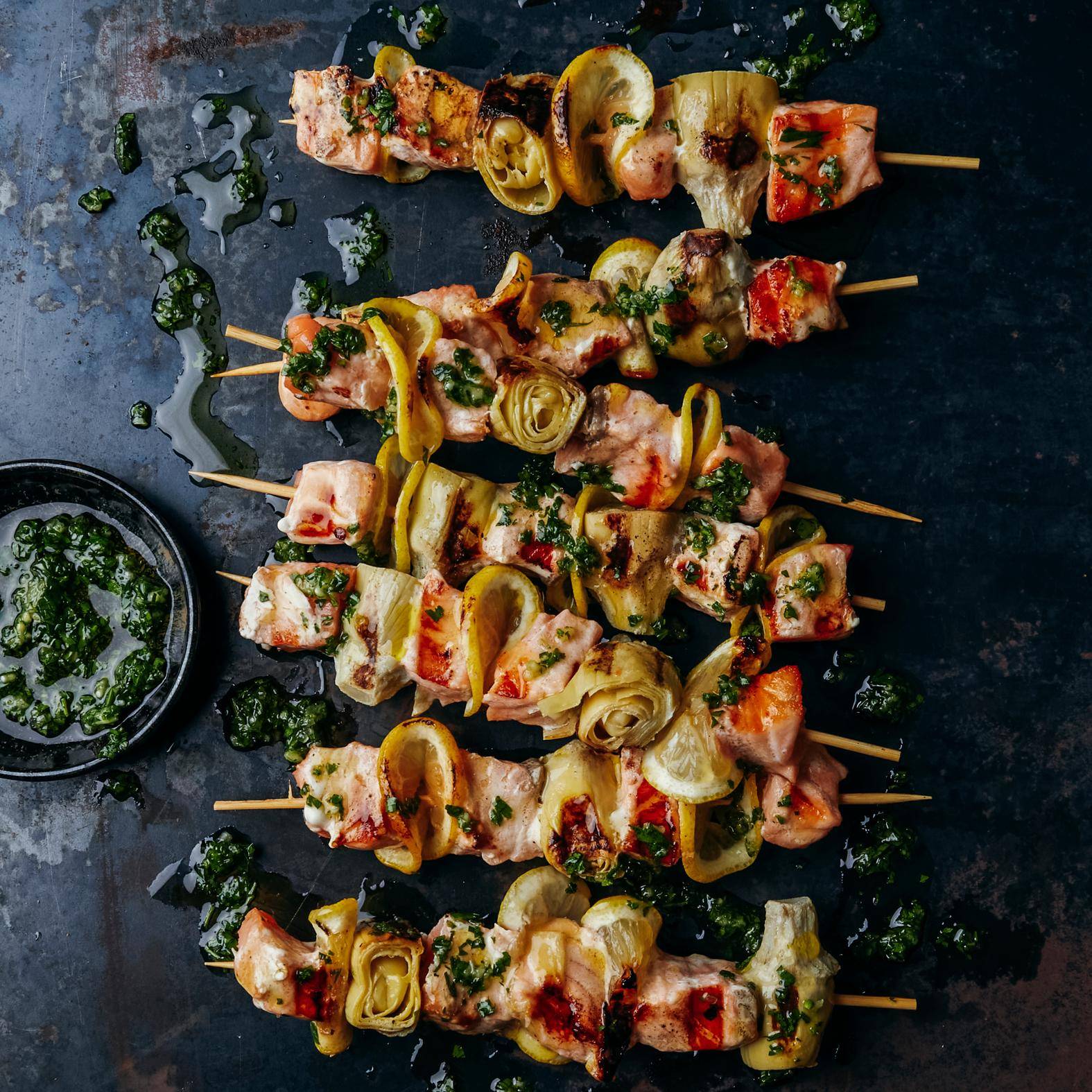 Středomořské špízy s lososem a artyčoky - recept OptiGrill 4in1 | Tefal