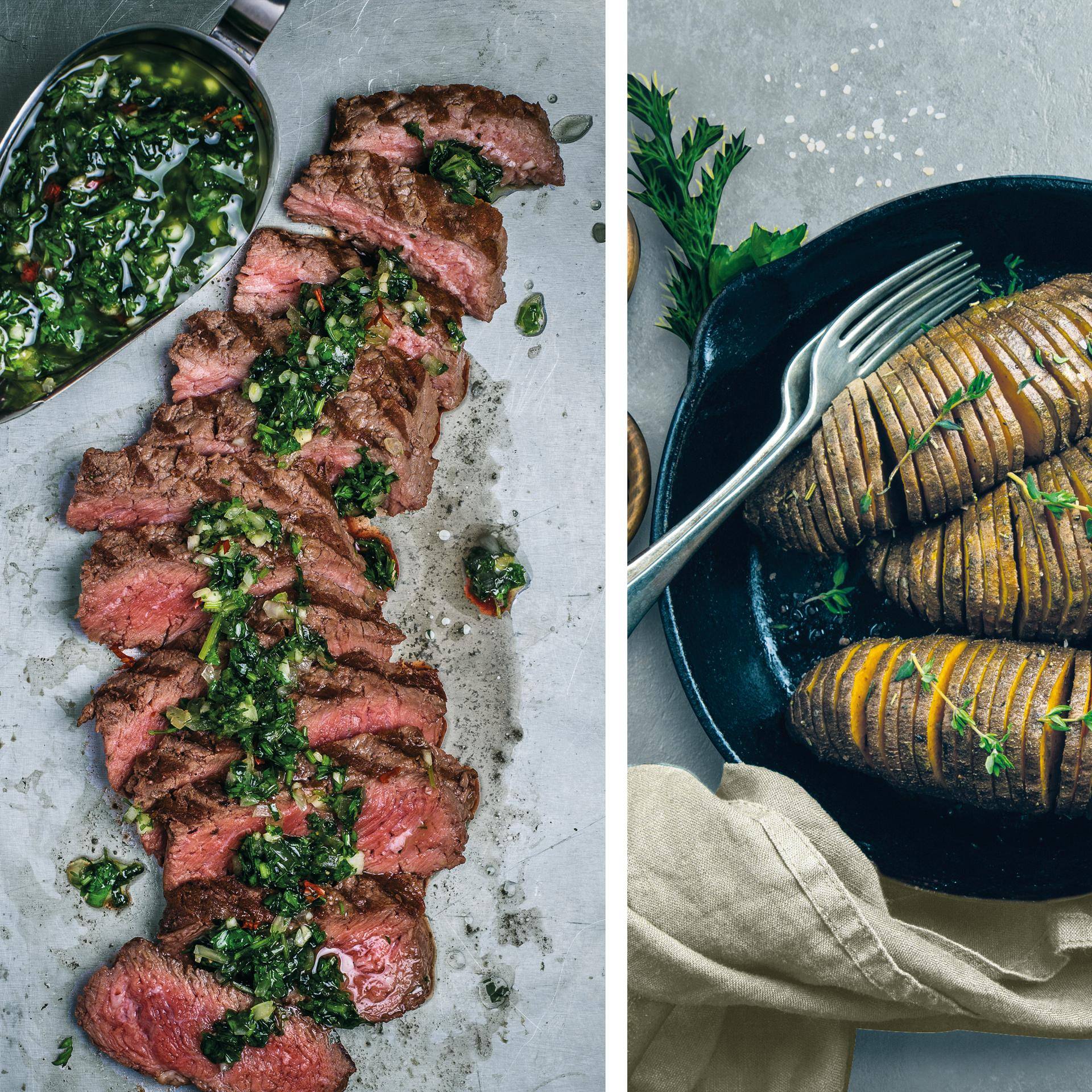 Hovězí steak chimichurri a pečené batáty - recept Easy Fry XL Surface | Tefal