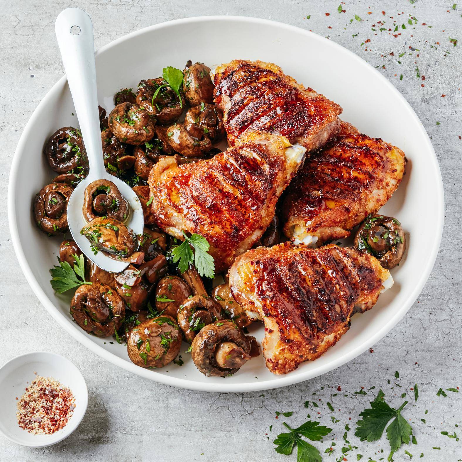 Pečené kuře a houby s česnekem a balzamikovým octem - recept OptiGrill 4in1 | Tefal