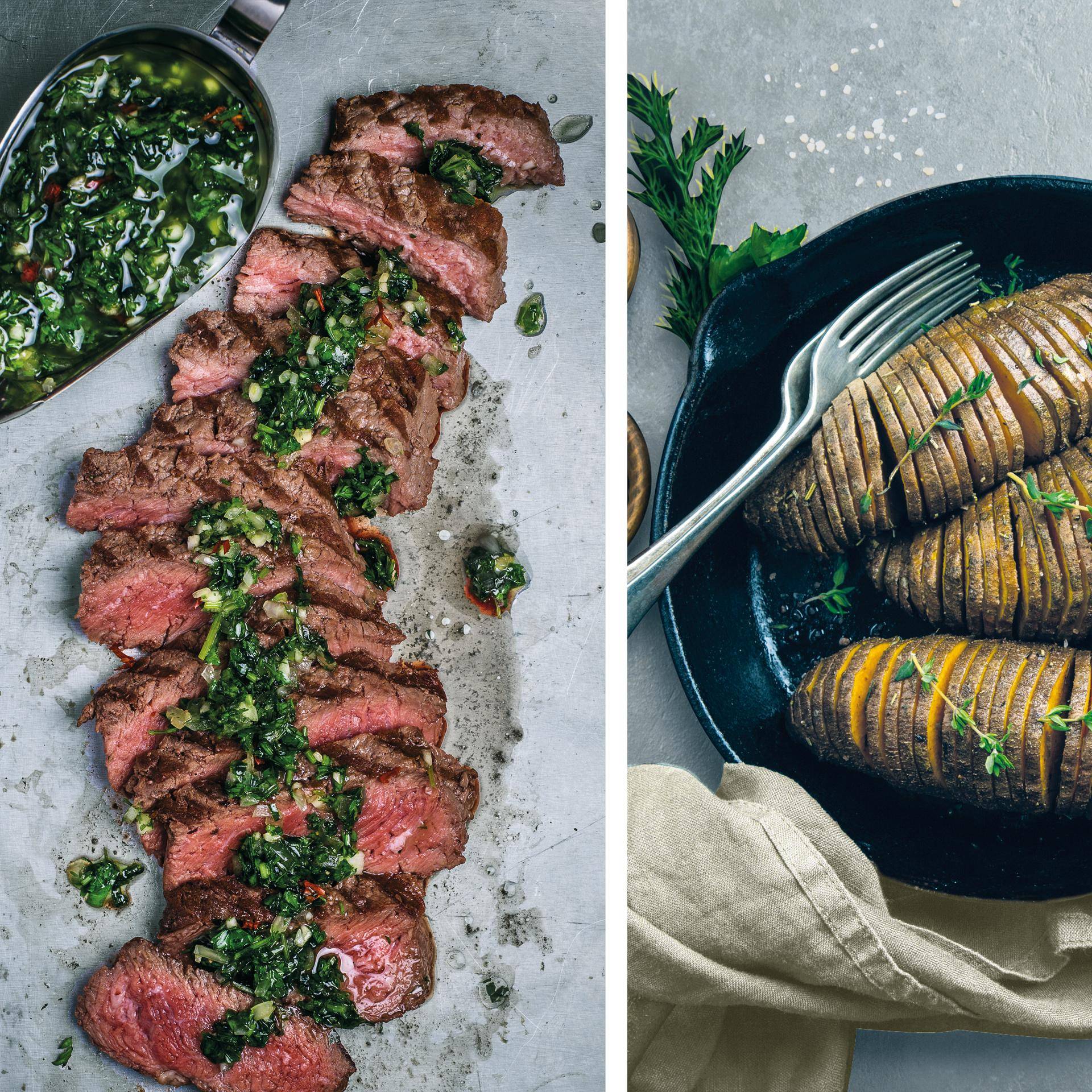 Steak chimichurri a pečené batáty - recept Dual EasyFry&Grill | Tefal