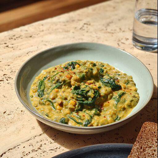 Dahl z loupaného hrachu a špenátu - recept Hrnce a pánve | Tefal